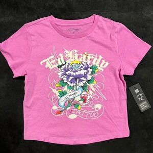 Pink Ed Hardy baby tee #y2k #grunge‎